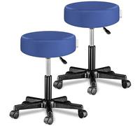 CASARIAŽ 2X Taburete Oficina Giratorio 360° Redondo Ř 35cm con Ruedas Silla Escritorio Trabajo Altura Regulable 46-60cm Acolchado 10cm Resistente Azul