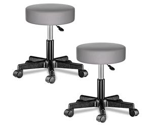 CASARIAŽ 2X Taburete Oficina Giratorio 360° Redondo Ř 35cm con Ruedas Silla Escritorio Trabajo Altura Regulable 46-60cm Acolchado 10cm Resistente Gris