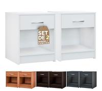CASARIAŽ Set 2 Mesitas de Noche con Cajón 50x40x35cm para Cama Mueble Dormitorio Mesilla de Noche Mesa Auxiliar Compartimento Abierto Asa Cromada