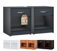 CASARIAŽ Set 2 Mesitas de Noche con Cajón 50x40x35cm para Cama Mueble Dormitorio Mesilla de Noche Mesa Auxiliar Compartimento Abierto Asa Cromada