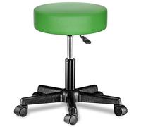 CASARIA® Taburete Oficina Giratorio 360° Redondo Ø 35cm con Ruedas Silla Escritorio Trabajo Altura Regulable 46-60cm Acolchado 10cm Resistente Verde