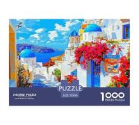 Casas Blancas Mediterráneas Puzzle de 1000 Piezas Papel Juego de Puzzle 1000 Piezas Costa Azul Relajación Familia Adultos 70x50cm/1000pcs