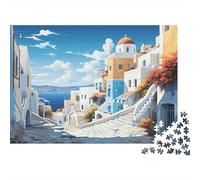 Casas Blancas Mediterráneas Puzzle de 1000 Piezas Papel Puzzle para Adultos Escena Costera Relajante Hogar Decoración Regalo 52x38cm/1000pcs