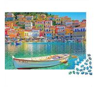 Casas Coloridas Mediterráneas Puzzle de 1000 Piezas para Adultos Papel Bahía Serena Puzzle para Toda la Familia Relajación Decoración Hogar Regalo 70x50cm/1000pcs