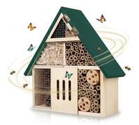 Casas de Abejas para el jardín, Hotel de Insectos de Madera Natural con Techo Verde, hábitat Colgante para Abejas masones, Mariquitas e Insectos beneficiosos, decoración de jardín al Aire Libre, ca
