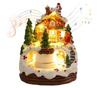 Casas de aldeas de Navidad LED LED UP Resin Christmas Town con Tren Giratorio y 8 música Que Funcionan con baterías para la Fiesta de la Fiesta en el hogar