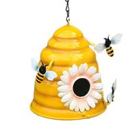 Casas de Aves para el Exterior, 5.7x5.7x6.5 '' Casa de pájaros de Hierro de Colmena con Adornos de Abejas, Colgando o colocando una casa de Aves fácil de Limpiar con una Base Estable para Casas de de