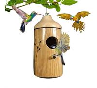 Casas de colibrí para exteriores, decoración colgante de casa de colibrí de madera de 4.7 x 2 pulgadas, nido de colibrí de madera natural para decoración de jardín al aire libre