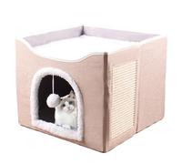 Casas de Gatos para Gatos Interiores, Gran Cueva de,Casa de Gatito de Cueva Plegable Cama de Gato - Linda de condominio para Dormir, de Mascotas de Cubo de Cubo Suave con Pelota de Lujo y almoha