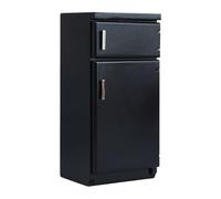 Casas de muñecas accesorio de cocina negro puerta superior inferior nevera escala 1/12 compartimentos de almacenamiento realistas materiales seguros casa modelo negro refrigerador accesorios de cocina