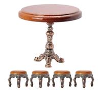 Casas de muñecas en miniatura, muebles de sala de estar, mesa redonda retro y 4 sillas 1:12 escala 1:12, juego de muebles de aleación artesanal