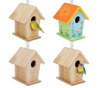 Casas de Pájaros de Madera, 4 Piezas Mini Nidos de Pájaros Colgantes Adornos Juego de Manualidades de Pintura de Bricolaje para Niños, Casa de Pájaros de Madera Sin Terminar para Jardín Al Aire Libre