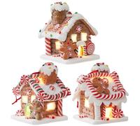 Casas de pan de jengibre, 3 piezas Casa de pan de jengibre LED Village Casas de pueblo navideñas con pilas para decoración de escritorio para fiestas navideñas de Navidad 2.6x2.6x3.2 pulgadas