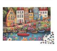 Casas de Pueblo Coloridas Puzzle de 1000 Piezas Papel para Adultos Barcos de Jardín Puzzle para Toda la Familia Decoración Regalo 38x26cm/1000pcs