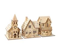 Casas de pueblo de madera - Casa de madera iluminada, cabaña navideña con mesa LED | 3 divertidas decoraciones navideñas, simpático adorno de escritorio para dormitorio, cocina, granja,