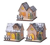 Casas de Pueblo de Navidad 3 Unids/Set Techo de Nieve de Madera Iluminado Pueblo de Navidad con Decoración de Árbol para Centros de Mesa de Decoración del Hogar de Vacaciones Casa