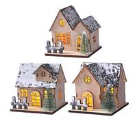 Casas de Pueblo de Navidad 3 Unids/Set Techo de Nieve de Madera Iluminado Pueblo de Navidad con Decoración de Árboles para Centros de Mesa de Juegos de Decoración para el Hogar de Vacaciones