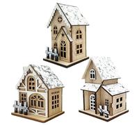 Casas de Pueblo de Navidad 3 unids/Set Techo de Nieve de Madera Iluminado Pueblo de Navidad para centros de Mesa de decoración del hogar de Vacaciones decoración de la casa