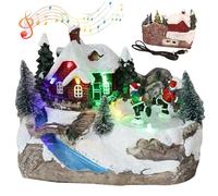 Casas de Pueblo de Navidad con música encendida casa de Navidad con Figuras giratorias y árbol de Navidad 6.3x5.5x4.1 Ornamentos navideños para decoración de Mesa de Mesa de Navidad en Interiores, al