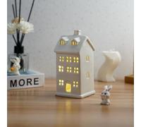 Casas de pueblo de Navidad de cerámica blanca con luces LED integradas, luz nocturna, colección de escenas de ciudad de Navidad