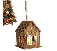 Casas de pueblo de Navidad iluminadas | Bonito adorno de cabaña con luz LED, decoración de árbol de Navidad de madera, decoración del hogar de cabina iluminada, acentos para manualidades de