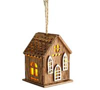 Casas de pueblo iluminadas, bonita cabaña con luz LED, decoración rústica de casa de pueblo, cabaña iluminada de madera para decoración de árbol