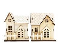 Casas de Pueblo navideñas con luz LED 2 Piezas Pueblo navideño de Madera con Interruptor Inferior para decoración de Chimenea de Mesa 3.2x2.8x3.8 Pulgadas, Juegos