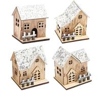 Casas de pueblo navideñas Conjuntos de aldea navideña 4PCS/Set con luz LED Casas navideñas de boj Pueblo con interruptor inferior Decoración navideña delicada y suave para decoración de mesa navideña