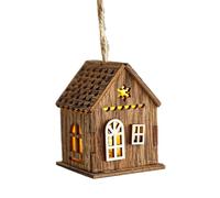 casas de pueblo navideño, cabaña iluminada en el pueblo de Navidad | Adorno de árbol de casa de campo con luz LED | Casa de campo de estilo rústico decoración del hogar, madera