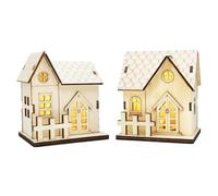 Casas de Pueblo Navideño con Luz LED 2 Piezas Pueblo Navideño de Madera con Interruptor Inferior para Decoración de Chimenea de Mesa Decoración de Casas de 3.2x2.8x3.8 Pulgadas