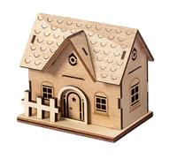 Casas de pueblo vacacionales: mini ciudad iluminada de madera, escena navideña artesanal, pantalla LED cálida, festivo de mesa | Edificios navideños para escaparates, decoración de apartamentos