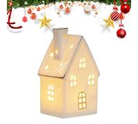 Casas Decorativas de Cerámica | Miniatura de Casa de Campo con Nieve para Escritorio - Aldea Rústica Iluminada para Navidad Decoración De Dormitorio Repisa Salón Ventana Mesa Centro De Mesa