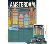 Casas en los Canales de Ámsterdam de Noche Rompecabezas de 1000 Piezas Agudeza Mental Relajante y Divertido Bordes Suaves Regalo Original (38x52cm)
