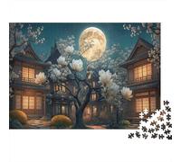 Casas japonesas Rompecabezas Clásico 1000 Piezas Cartón Reciclado Magnolia luz Lunar Relajación Mental, Tiempo Libre, Regalo De Cumpleaños para Amantes De Puzzles 70x50cm/1000pcs