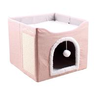 Casas para Gatos de Interior - Casa Grande Plegable para Gatos | Tienda de campaña para Dormir, casa de Cubo Suave para Mascotas con Bola de Felpa y Almohadilla para rascar, Suministros para