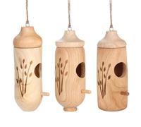 Casas para pájaros, casa para colibríes al aire libre, 3 crías de colibríes de jardín de madera, cueva de cría de cabañas de pájaros para jardín, patio, balcón, porche, tronco de árbol