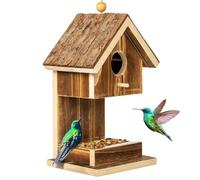 Casas para pájaros para colgar en el exterior, comedero para colibríes, cardenal, zorrillo, pájaros silvestres, pequeña casa de pájaros de madera natural para casas de campo, casa de campo, decoración