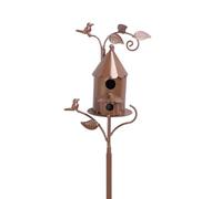 Casas para Pájaros únicas en Estaca, Diseño de Forma Creativa, Material de Hierro Resistente, Casa para Pájaros de Metal Multifuncional con Poste para Decoración de Jardín
