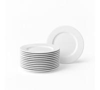 CasaSelección 12 Platos de Postre de Porcelana Blanca - Juego de 12, Diseño Redondo, 19 cm, Aptos para Lavavajillas y Microondas, Color Blanco