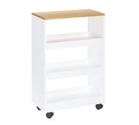 CASASELECCION - Carro estantería con Ruedas en Madera Blanco y Natural de 48x24x77 cm. Carrito Multiusos con bandejas anticaída, Ideal para organizar con Movilidad la Cocina, el baño u Oficina.