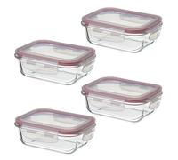 CASASELECCION - Set Tapers de Cristal para Conservar Alimentos. Tupper cristal hermético (recipientes y tapas transparentes). Aptos para lavavajillas, microondas, horno y congelador (Set 4, 370 ml)