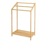 CASASELECCION Toallero de pie con 3 Brazos de bambú Natural. con un Estante de Base de 51x31x6,5 cm. Distancia Entre Barras: 13 cm. Soporta 10 kg. Requiere Montaje.