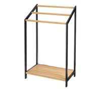 CASASELECCION Toallero de pie con 3 Brazos de bambú Natural y Negro. con un Estante de Base de 51x31x85 cm. Distancia Entre Barras: 13 cm. Soporta 10 kg. Requiere Montaje.