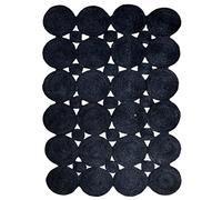 CASAVANI Alfombra de borde festoneado, alfombra de yute natural tejida a mano, 3 x 3 pies, alfombra cuadrada trenzada negra para sala de estar, cocina, entrada, casa de campo