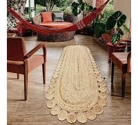 CASAVANI Cape Code Collection - Alfombra ovalada de 2.6 x 8 pies, alfombra geométrica de yute trenzado beige con diseño festoneado, ideal para zonas de alto tránsito en dormitorio, cocina, tapete de