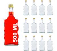 casavetro 12 botellas de cristal pequeñas vacías Waritan con tapón de rosca dorado, 500 ml, para rellenar, como botellas de zumo, jarabe, licor de 0,5 litros con cierre (12 x 500 ml)