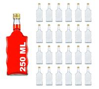 casavetro 24 botellas vacías pequeñas de cristal Wart con tapón de rosca dorado, 250 ml, para rellenar, como botellas de zumo, jarabe, licor de 0,25 litros con cierre (24 x 250 ml)