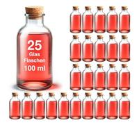 casavetro - Botellas pequeñas de 100 ml, Incluye tapón de Corcho, para Licor, (25,30,50), 25 Unidades