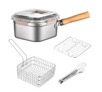 Casbomy Olla para freír de acero inoxidable para inducción, colador de freidora de mano extraíble para olla, olla de inducción, asa antiescaldaduras, olla para freidora, buena para tempura, patatas