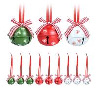Cascabel De Metal Adorno para Árbol De Navidad, 12 Piezas Colgante Decorativo De Metal con Cascabel De Copo Jingle Bells con Lazos para Ventanas, Puertas Y Fiesta